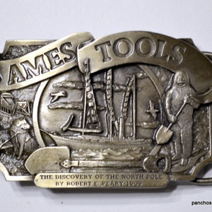 Vintage AMES TOOLS Belt Buckle: 1983 North Pole Discovery, Siskiyou Pewter