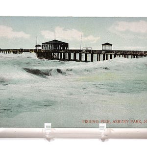 Carte postale vintage ASBURY PARK, New Jersey, jetée de pêche, vagues de l'océan, carte postale Americana, souvenirs, papier éphémères, PanchosPorch