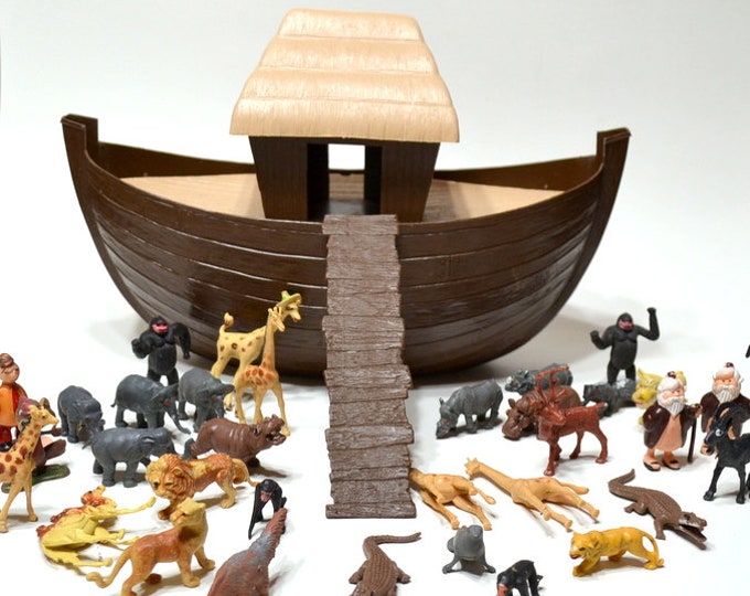 Vintage Noahs Ark Plastic Toy With Animals Toy Play Set Arco Promotional Larami 1960s 1970s