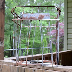 Vintage Industrial Metal Egg Crate Wire Basket with Handles Old Farm Storage Box Henrys Eggs Advertising Rustic Primitive PanchosPorch