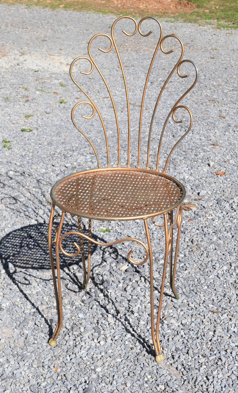 Vintage Metal Vanity Stool Chair Gold Tone Metal Hairpin | Etsy
