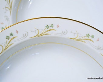 Vintage Sango Belaire Soup Bowls: Set of 3 Green Floral Pattern