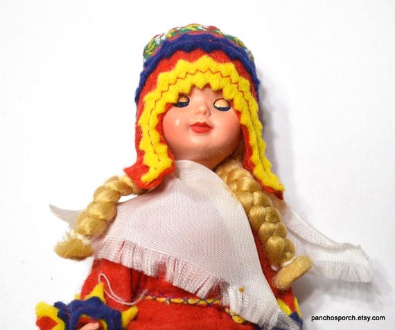 Vintage Finland Doll: Souvenir Girl, Traditional Dress, Blonde Braids (7 inch)
