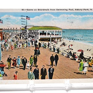 Carte postale vintage ASBURY PARK, promenade du New Jersey depuis la piscine, carte postale souvenir de 1932, souvenirs éphémères, papier PanchosPorch
