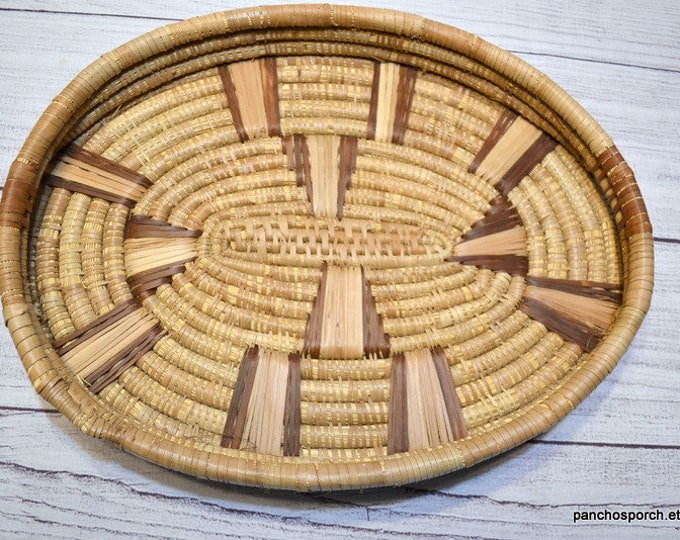 Vintage Woven Tray Basket African Basketry Serving Tray With Handles