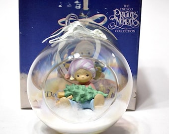 Vintage Precious Moments Blown Glass Ornament: Boy with Tree, 1993