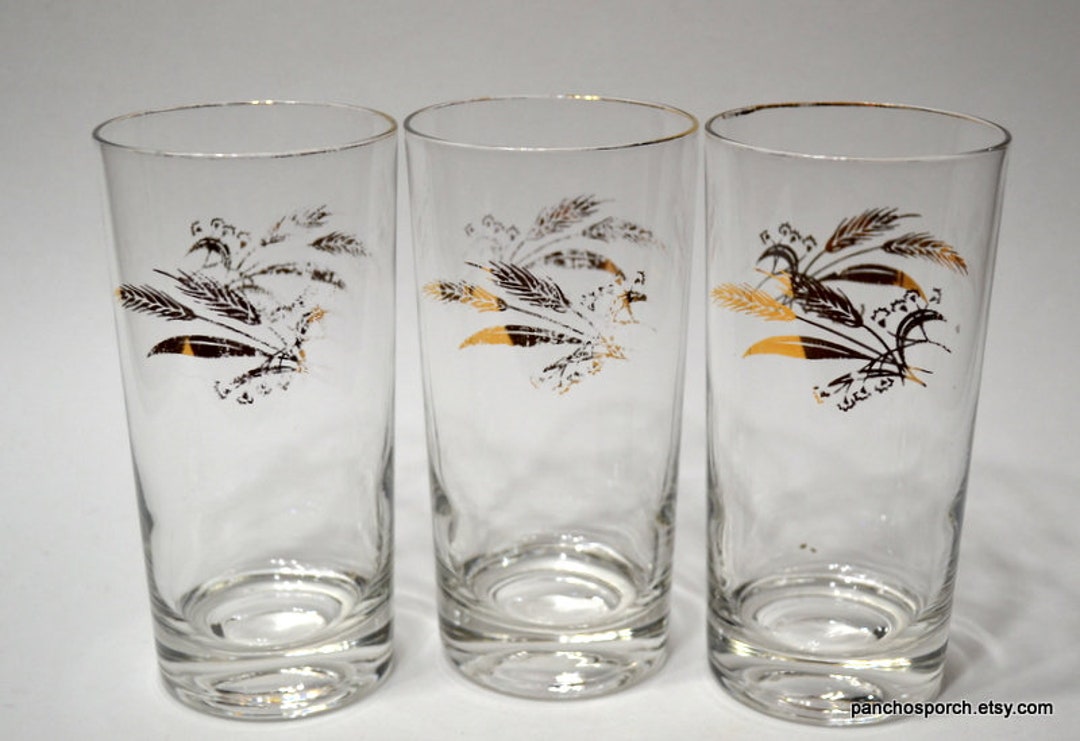 Vintage PRAIRIE GOLD Glass Tumbler Set of 3 Highball Drinkware