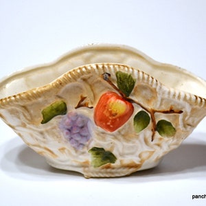 Vintage Ceramic Fruit Basket Vase: Apple & Grapes Kitchen Decor