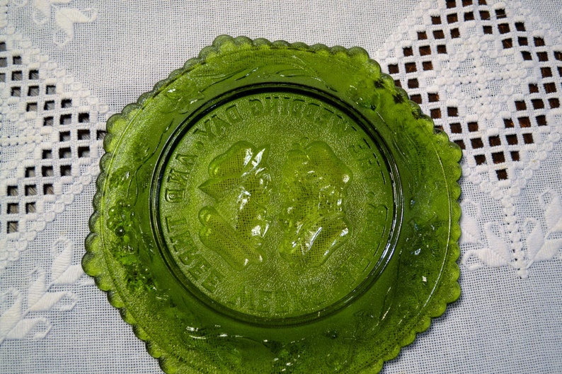 Vintage Green Glass Plate the Wedding Day and Three Weeks Etsy