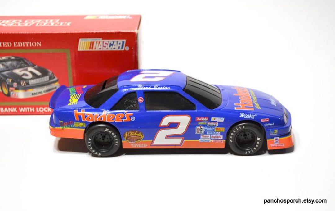 Vintage Ward Burton Diecast Car Bank, Hardees NASCAR, 1/24 Scale