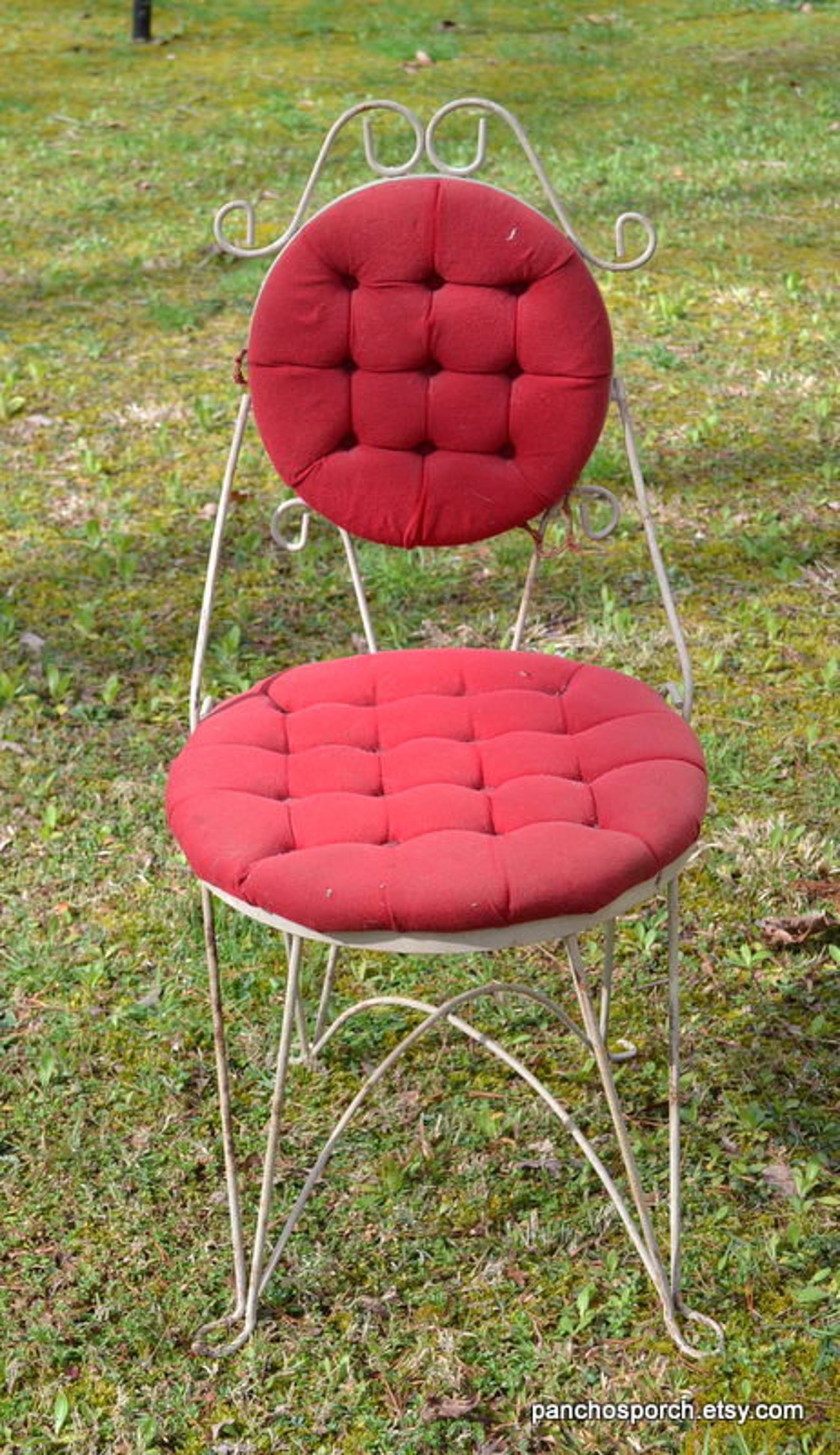 Vintage Wrought Iron Vanity Chair Chippy off White Paint Red Etsy