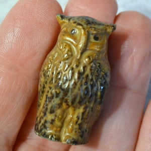 Vintage Miniature Ceramic Owl Figurine: Brown Glaze, Japan