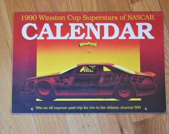 Vintage NASCAR Calendar 1990 Winston Cup Superstars Man Cave Wall Decor Racing Memorabilia PanchosPorch