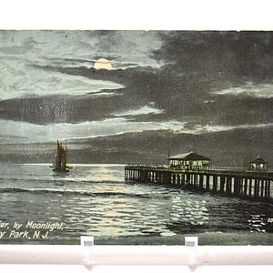 Carte postale vintage ASBURY PARK New Jersey Fishing Pier par Moonlight Ocean Waves Americana carte postale souvenirs papier éphémères PanchosPorch