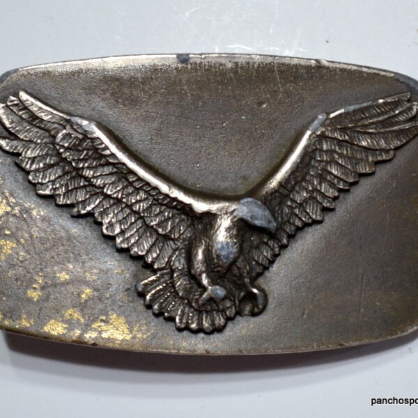 Vintage Flying Eagle Belt Buckle Soaring Bird 1978 Worn Finish Numbered Great American Buckle Co Mens Accessory 1970s PanchosPorch