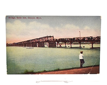 Vintage Detroit Belle Isle Bridge Postcard, Michigan Souvenir (Early 1900s)