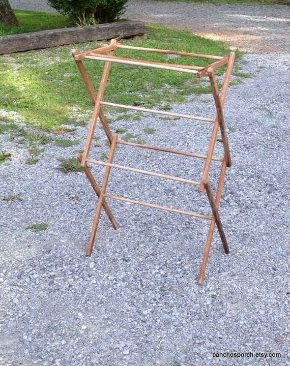 Vintage Wood Clothes Drying Rack Pegged Folding Portable Etsy