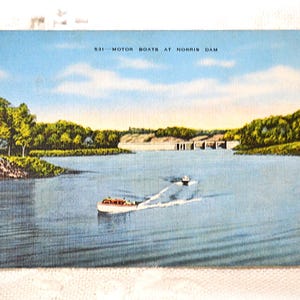Vintage TENNESSEE carte postale bateaux à moteur Norris Dam vacances carte postale souvenir souvenirs papier éphémères PanchosPorch