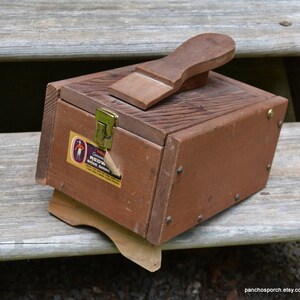 Vintage Esquire Redwood Shoe Shine Box Caddy Wooden Storage Box Valet Shoe Care Product Organizer Photo Prop Display PanchosPorch