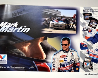 Vintage Mark Martin Stat Card: 1990s NASCAR Valvoline Ford Thunderbird Memorabilia