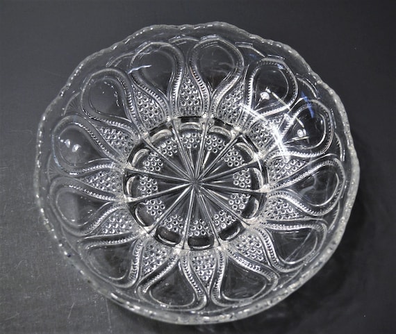 Vintage Clear Pressed Glass Bowl Loops Swirls Scallop Rim | Etsy