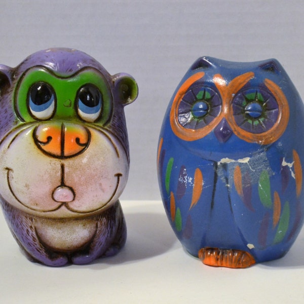 Vintage Bank Monkey and Owl Pride Creations Purple Blue Mod Decor Japan PanchosPorch