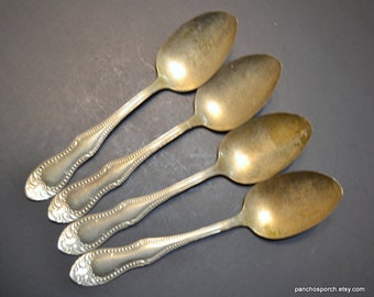 Vintage Serving Spoon Set of 4 Silver Metal B K & Co Antique Silverware Simple Elegant Dining Wedding PanchosPorch