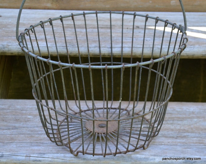 Vintage Wire Egg Basket With Handle Vegetable Produce Basket Rustic
