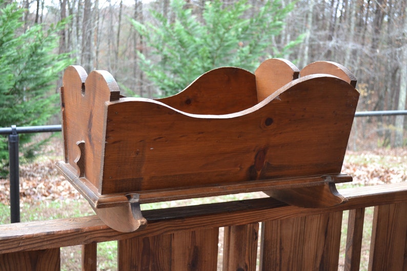 Vintage Wood Rocking Baby Cradle Handmade Primitive Etsy