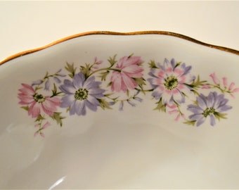 Vintage Favolina Roulette Serving Bowl Pink Purple Floral Gold Rim Made in Poland PanchosPorch