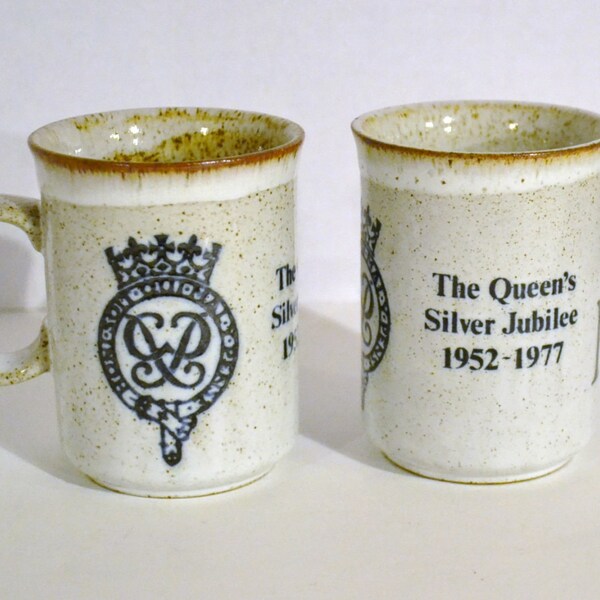 Queen's Silver Jubilee Teacup Coffee Mug Stoneware England Scotland Vintage PanchosPorch