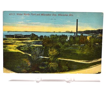 Carte postale ancienne du Wisconsin de 1914 : Parc des eaux, baie de Milwaukee