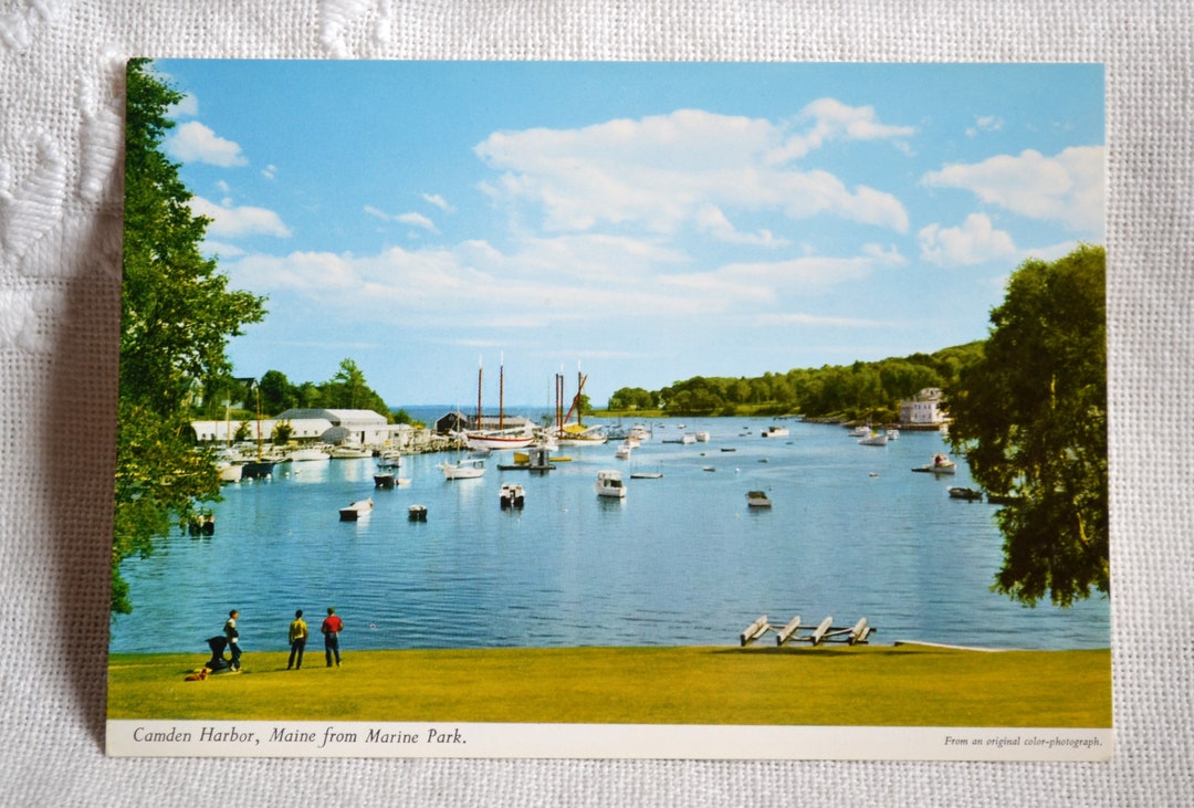 Vintage MAINE Postcard Camden Harbor Boats Shipbuilding Americana