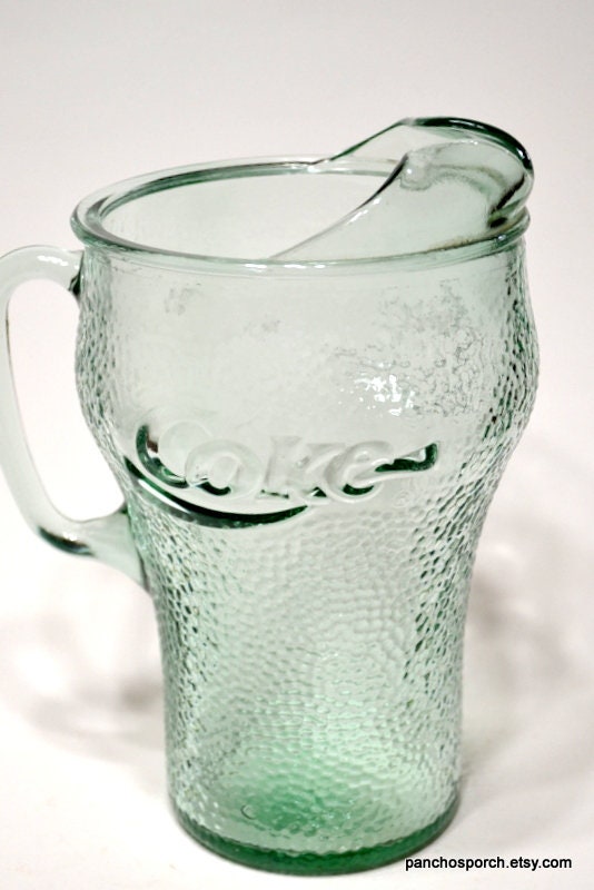 Vintage Coca Cola Glass Pitcher Green Textured Pebble Glass Ice