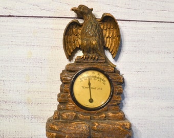 Vintage OrnaWood Eagle Thermometer NOT WORKING 1940s Standing Thermometer Collectible Weather Instrument Americana PanchosPorch