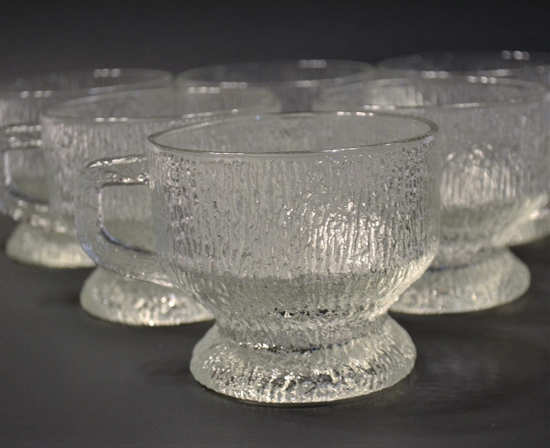 Vintage Crystal Ice Mug Set of 6 Textured Glass Handled