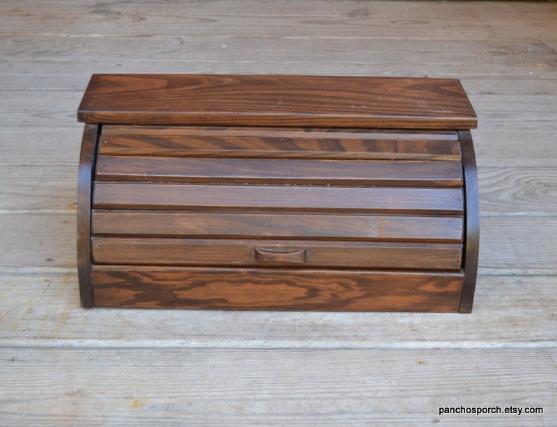 Vintage Roll Top Bread Box Rustic Wood Food Storage Box Bin Etsy