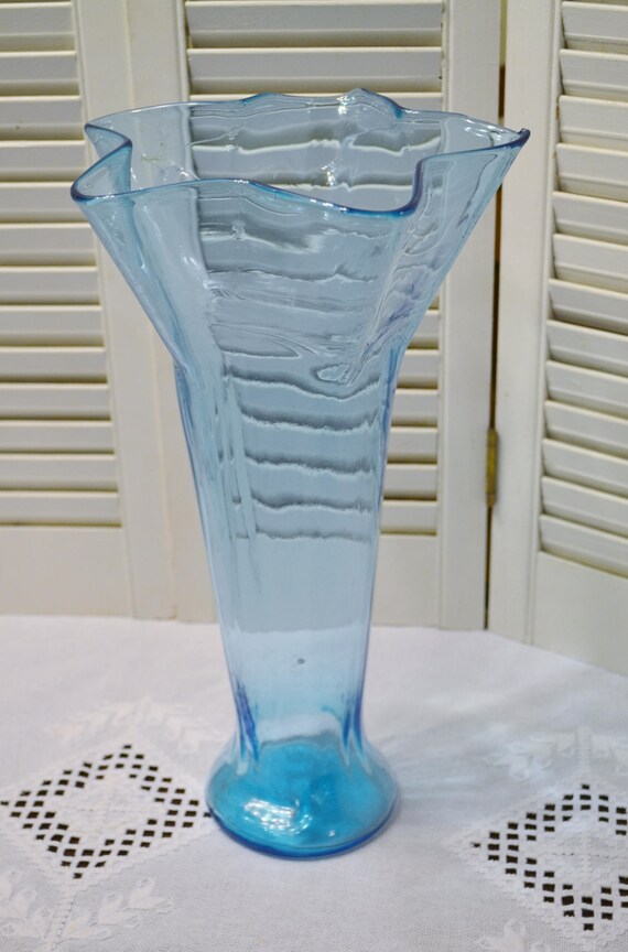 Vintage Blue Glass Vase Tall Flower Vase Container Aqua Blue Art Glass 14 inch No 2 PanchosPorch il 570xN w9lm