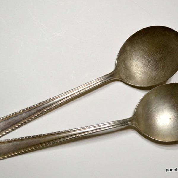 Vintage New Gadroon Round Bowl Soup Spoon Set of 2 National Silver Co 1935 Silver Plate Flatware USA PanchosPorch