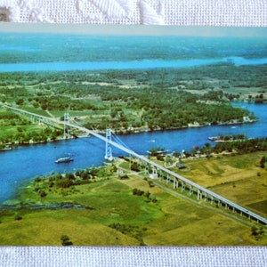 Vintage USA CANADA carte postale Tousand Island Memorial Bridge frontière vacances souvenirs tourisme papier éphémères PanchosPorch