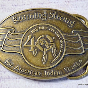 Vintage Brass Belt Buckle: Running Strong American Indian Youth
