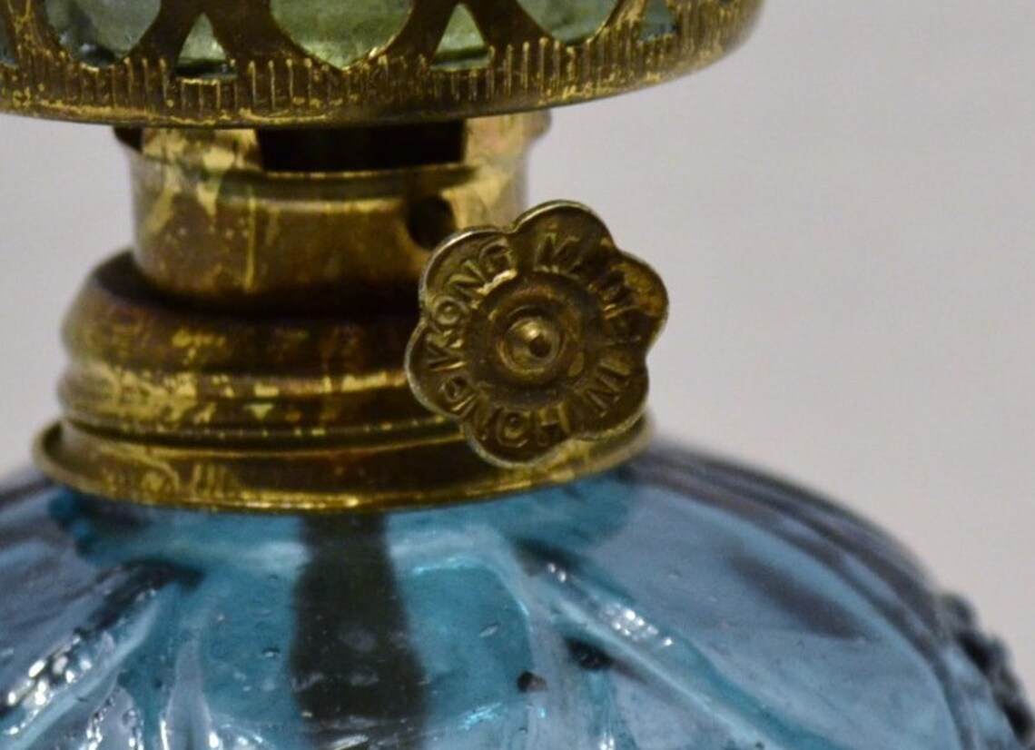 Vintage Blue Glass Oil Lamp Non Electric Made in Hong Kong Etsy
