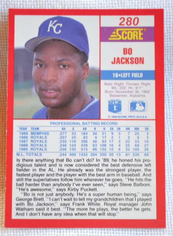Bo Jackson 280 Baseball Card Score Kansas City Royals 1990 Bo Jackson 280 Baseball Card Score Kansas City Royals 1990