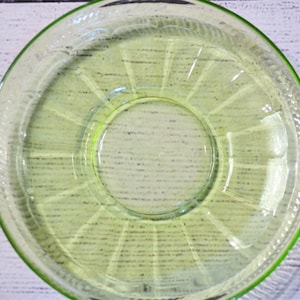 Vintage Colonial Green Glass Saucer Set of 2 Vaseline Glass by Federal Fluted Depression Glass PanchosPorch