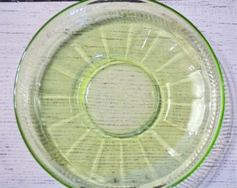 Vintage Colonial Green Glass Saucer Set of 2 Vaseline Glass by Federal Fluted Depression Glass PanchosPorch