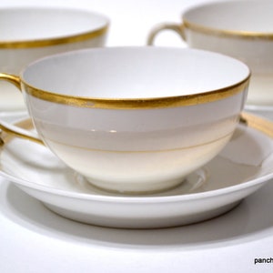 Vintage Noritake Mikado Cup Saucer Set of 5 Tea Cups White Gold Band Simple Classic Elegant Wedding Nippon RC Japan PanchosPorch