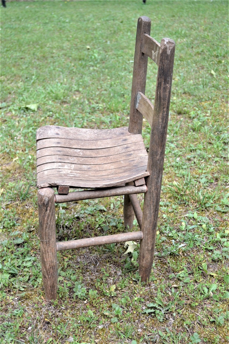 Vintage Wooden Childs Ladder Back Chair Rustic Small Kid Size Etsy