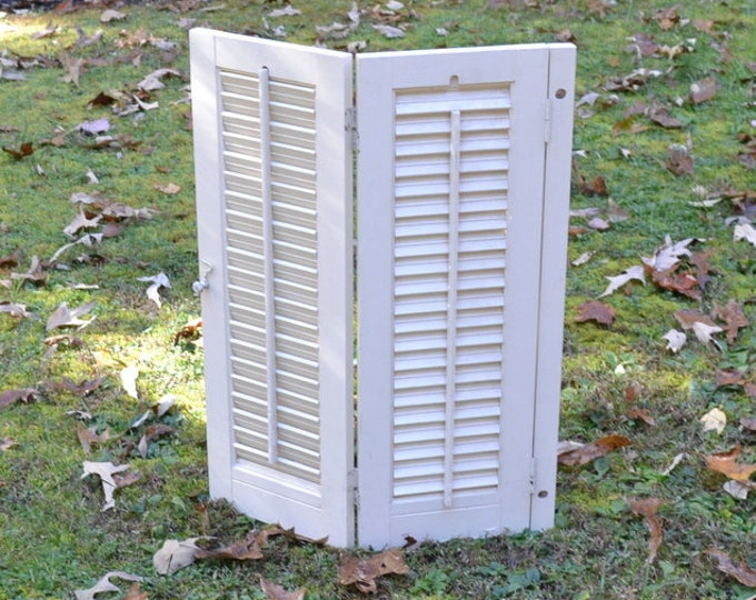 Vintage Wooden Shutters White Wood Window Shutter Pair Hinged Indoor