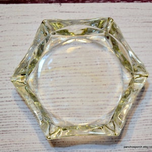 Vintage Clear Glass Ashtray Hexagonal Shape Pressed Glass Trinket Dish Bowl Retro Glassware Tobacciana PanchosPorch