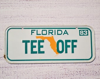 Vintage Mini License Plate Florida Sunshine State Tee Off 1983 Souvenir Orange Green Collectible Small Tin Tag PanchosPorch